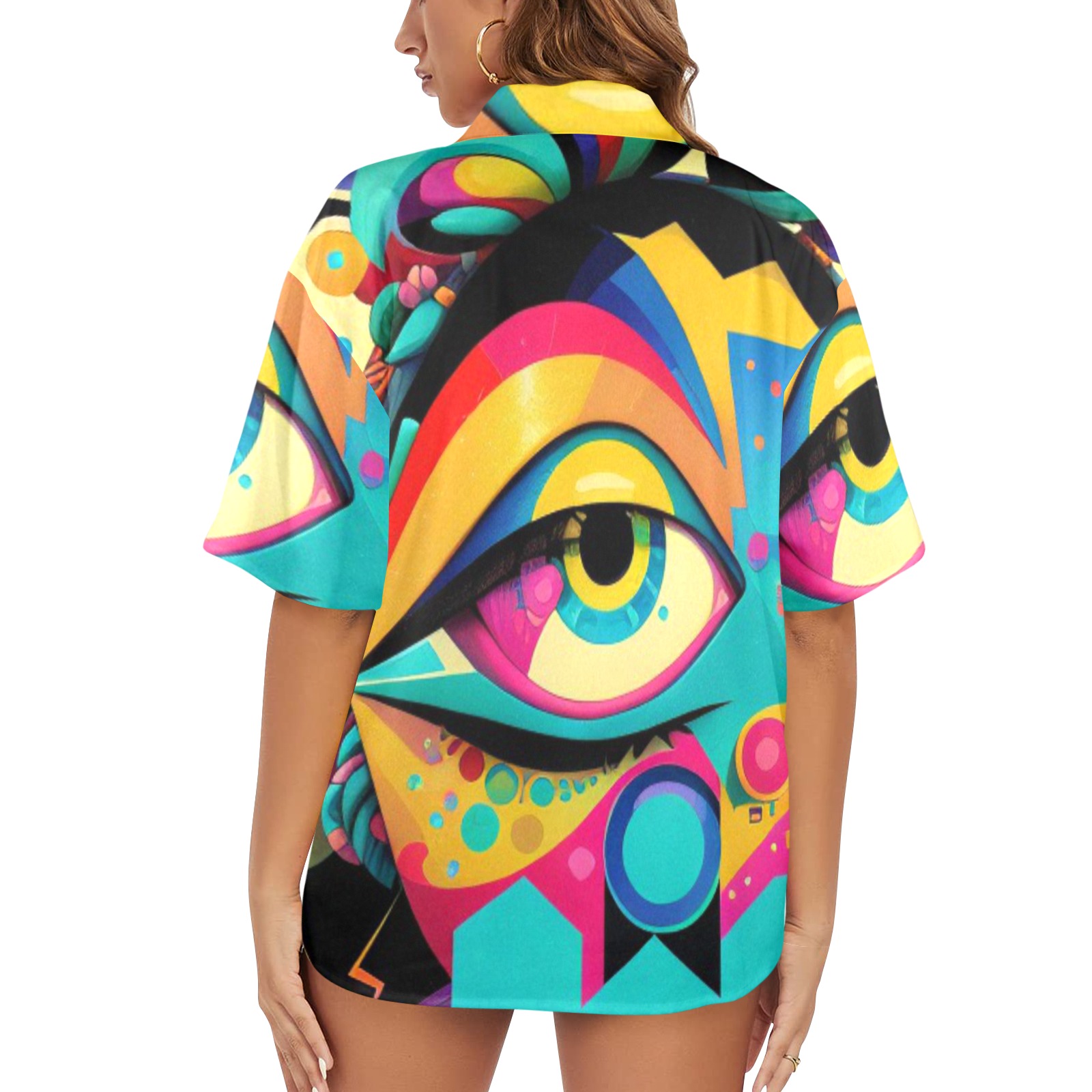 Abstract-Eyes Women's All Over Print Hawaiian Shirt (T58-2)