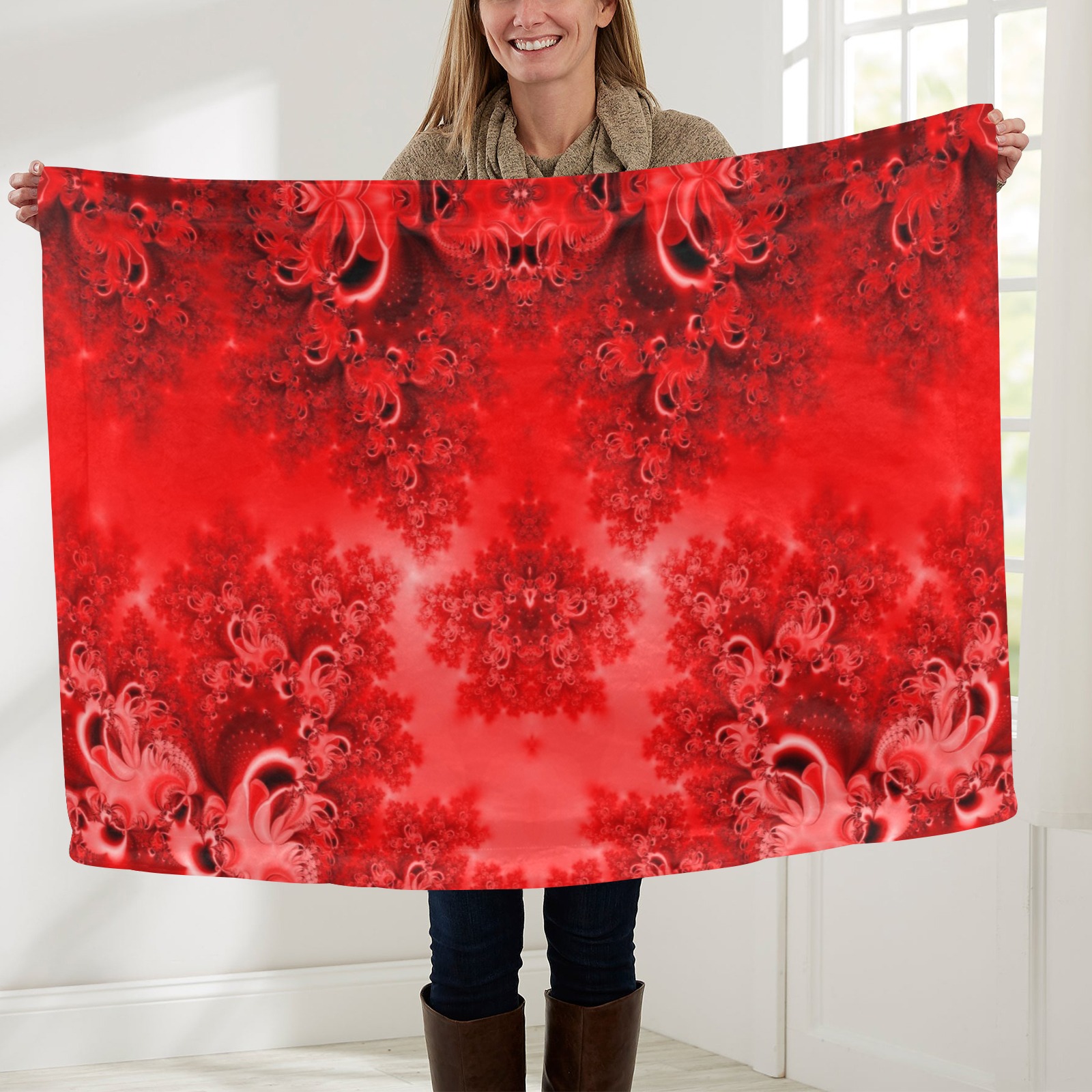 Fiery Red Rose Garden Frost Fractal Baby Blanket 40"x50"