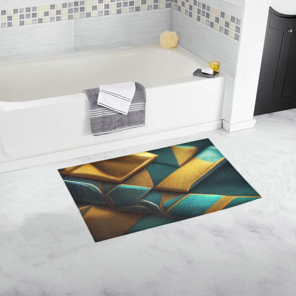 turquoise and gold abstract pattern Bath Rug 16''x 28''