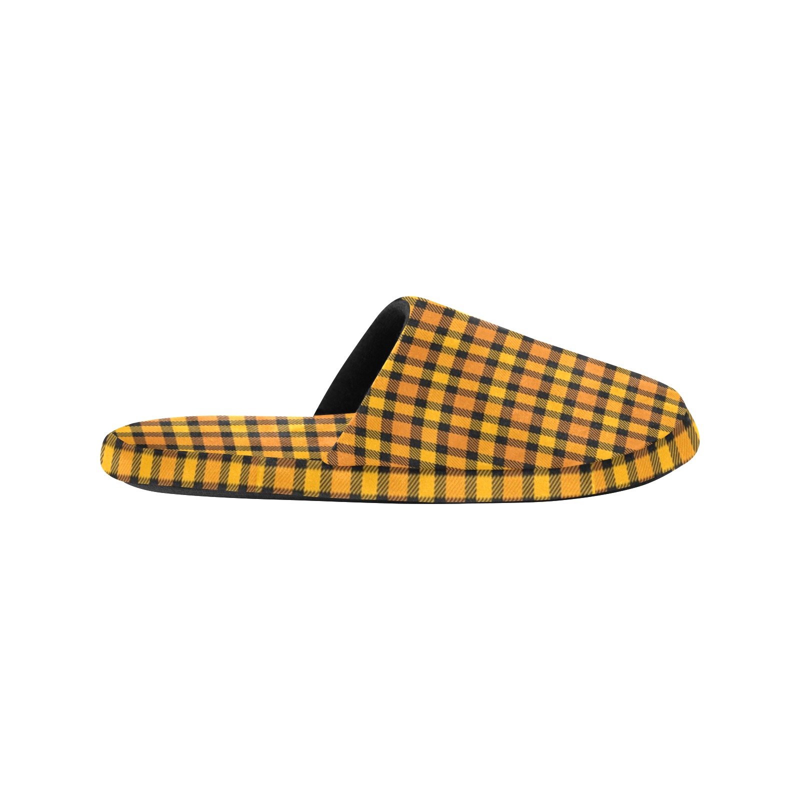 Orange Black Plaid Men's Cotton Slippers (Model 0601)