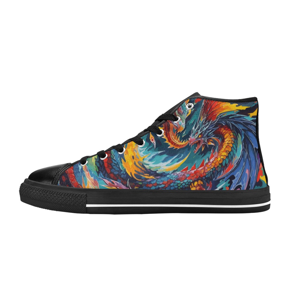 Fantasy fire dragons, flames and smoke art. Men’s Classic High Top Canvas Shoes (Model 017)