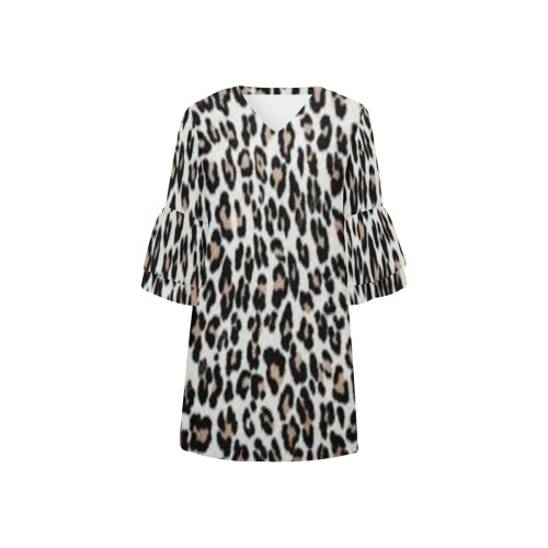 Leopard Half Sleeves V-Neck Mini Dress (Model D63)