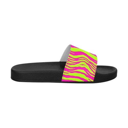 Pink & Neon Green Tiger Stripe Slides Bright Slides Colorful Slides Custom Slides Women's Slide Sandals (Model 057)