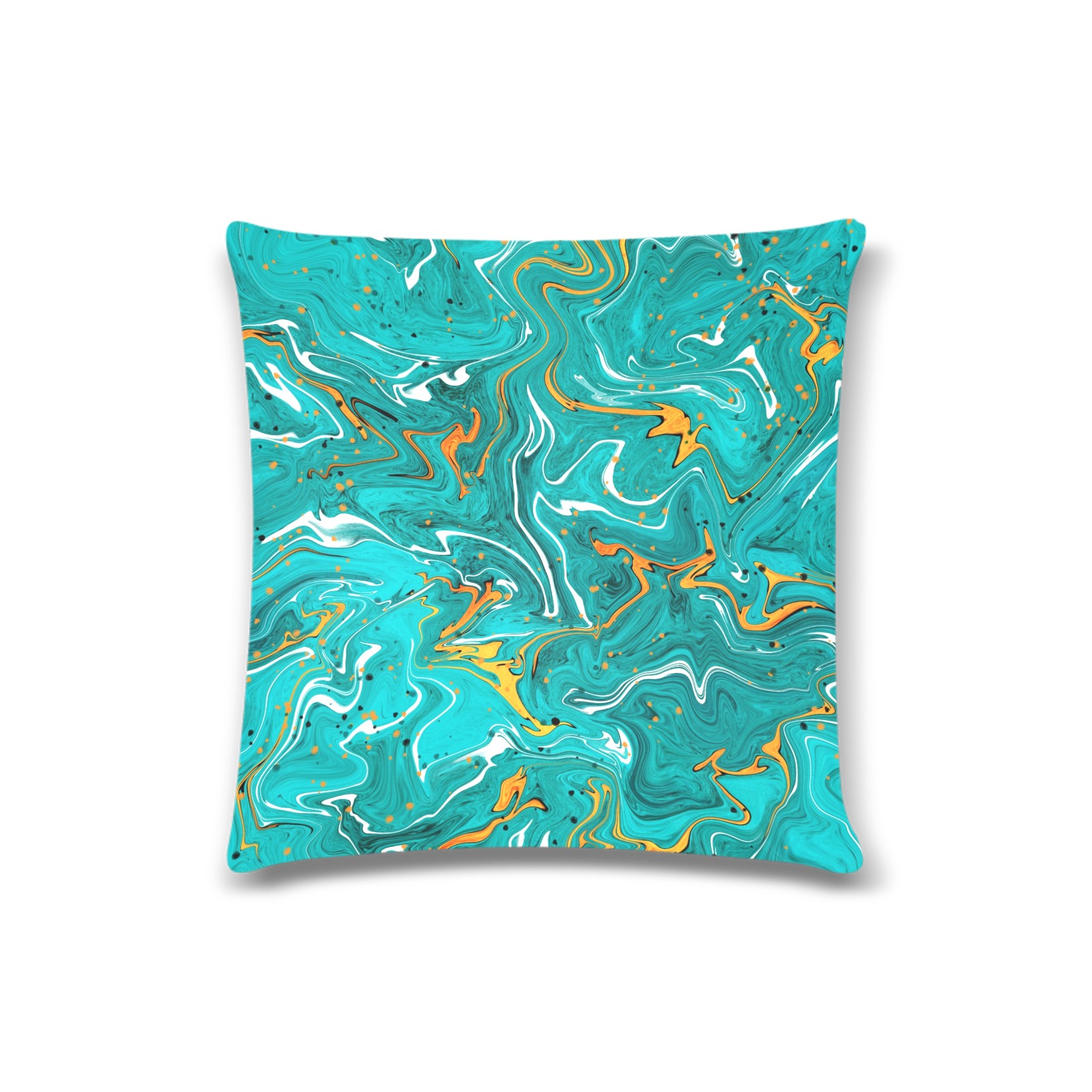 Turquoise and orange marbled art Custom Zippered Pillow Case 16"x16"(Twin Sides)