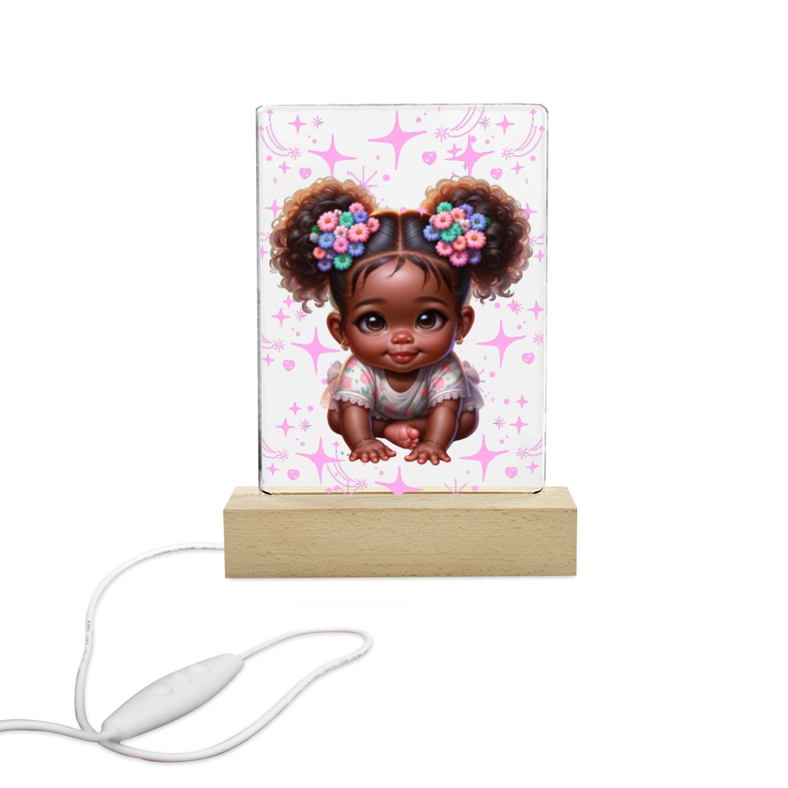 Baby Girl Nightlight Acrylic Photo Print with Colorful Light Square Base 5"x7.5"