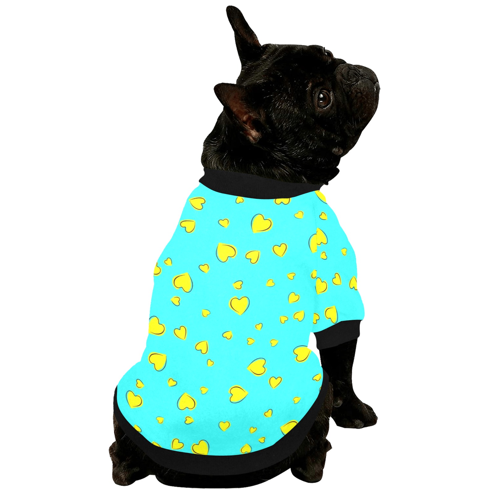 Yellow Hearts Floating on Aqua Pet Dog Round Neck Shirt