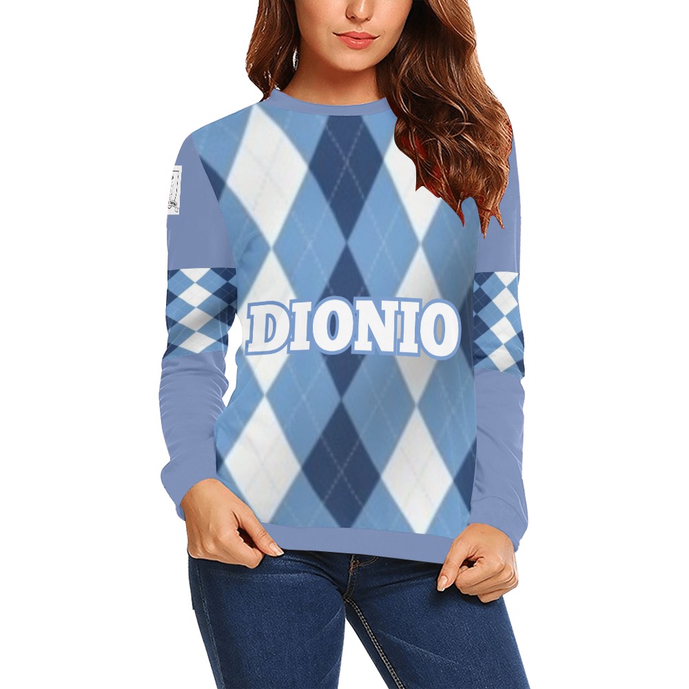 DIONIO Clothing - Women's Crewneck Sweatshirt (Blue ,White Navy Blue) All Over Print Crewneck Sweatshirt for Women (Model H18)
