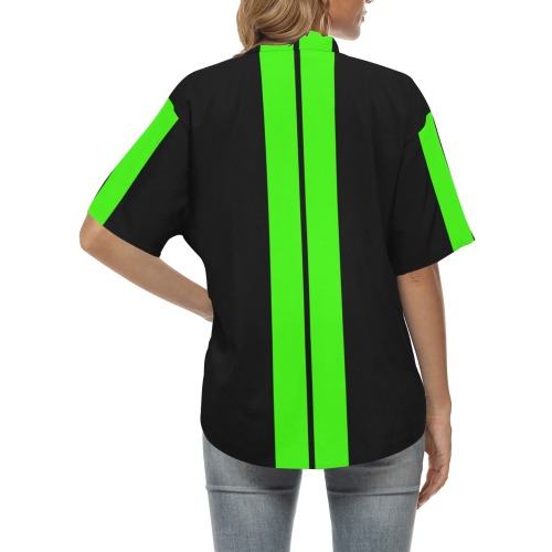 Race Car Stripe Center Black / Neon Green All Over Print Hawaiian Shirt for Women (Model T58)