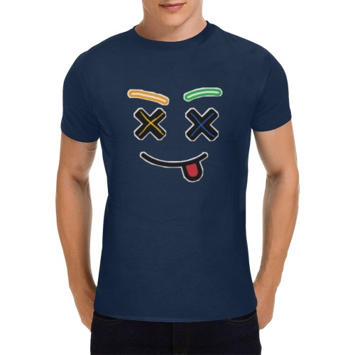 X Face DW Navy Blue Men's T-Shirt in USA Size (Front Printing Only)