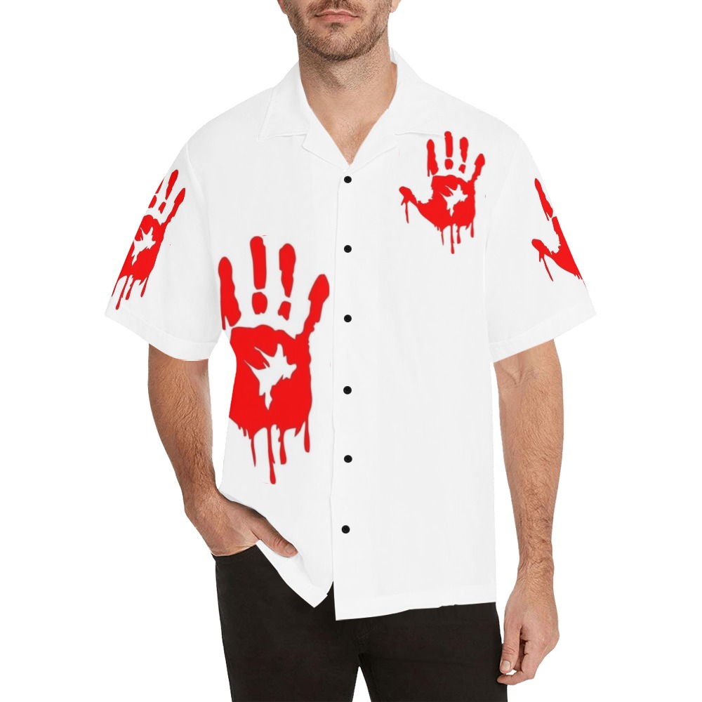 hand print Hawaiian Shirt (Model T58)