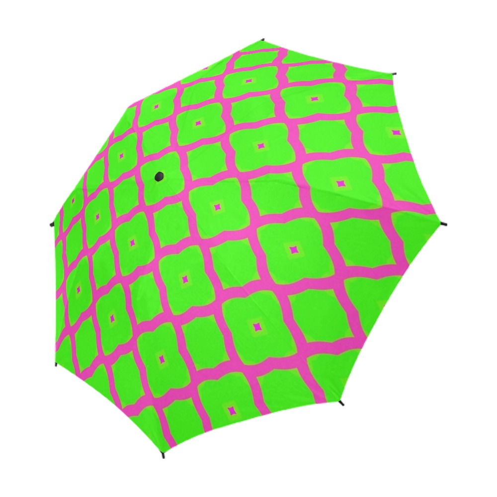 Pink and Green Lattice Semi-Automatic Foldable Umbrella (Model U05)