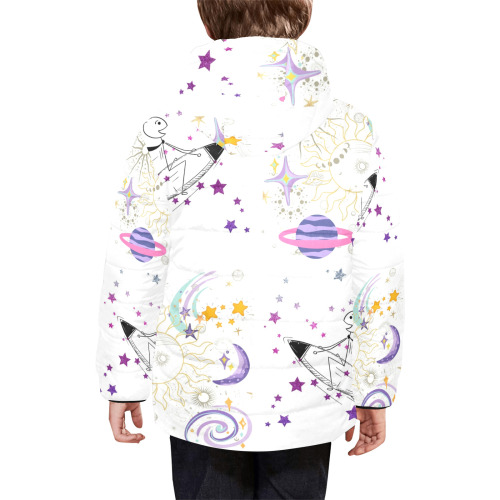 Time and Spaceman Patchwork Pattern Kids' Padded Hooded Jacket (Model H45)