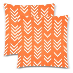 Vintage Geometric Orange and White Arrows Custom Zippered Pillow Cases 18"x 18" (Twin Sides) (Set of 2)