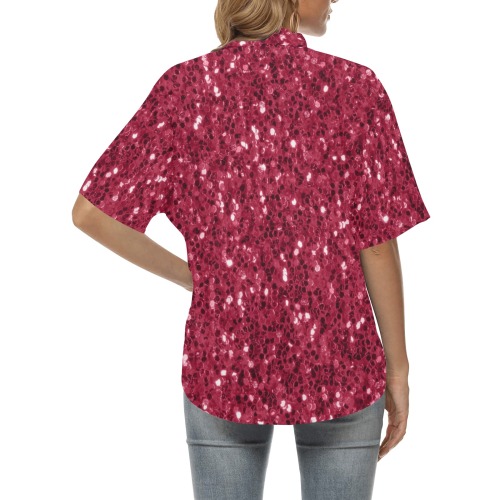 Magenta dark pink red faux sparkles glitter All Over Print Hawaiian Shirt for Women (Model T58)