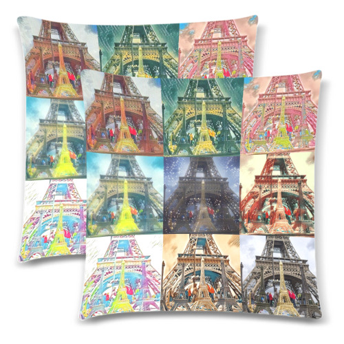 Eiffel Tower, Paris, France Collage Custom Zippered Pillow Cases 18"x 18" (Twin Sides) (Set of 2)