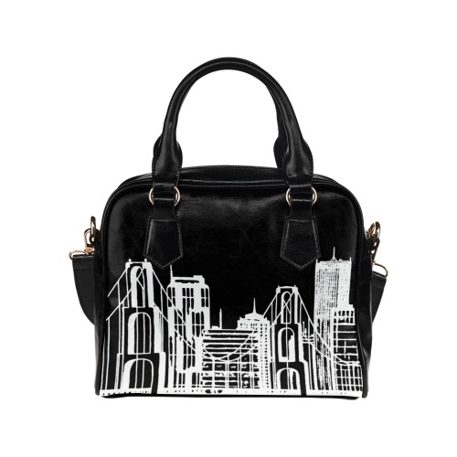 City_Life_Black_Flattened_2nd_Edition_ 1 Shoulder Handbag (Model 1634)