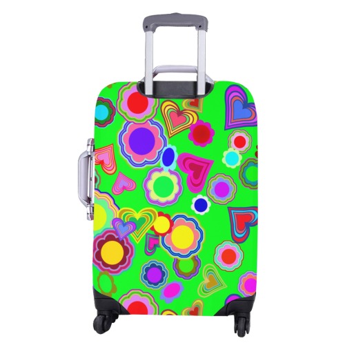 Groovy Hearts and Flowers Green Luggage Cover/Extra Large 28"-30"
