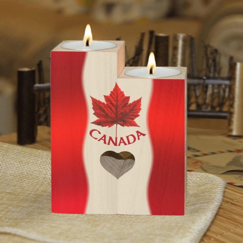 Canada Flag Souvenir Candle Holders Wooden Candle Holder (Without Candle)