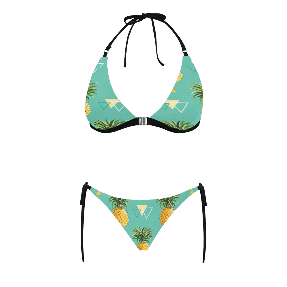 Pineapple  Seamless Pattern Buckle Front Halter Bikini Swimsuit (Model S08)