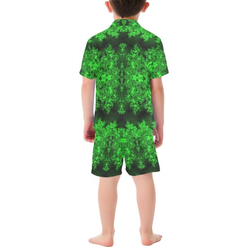 Frost on the Evergreens Fractal Little Boys' V-Neck Short Pajama Set