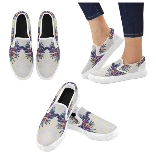 Summer Floral Fun Mirror Women's Unusual Slip-on Canvas Shoes (Model 019)