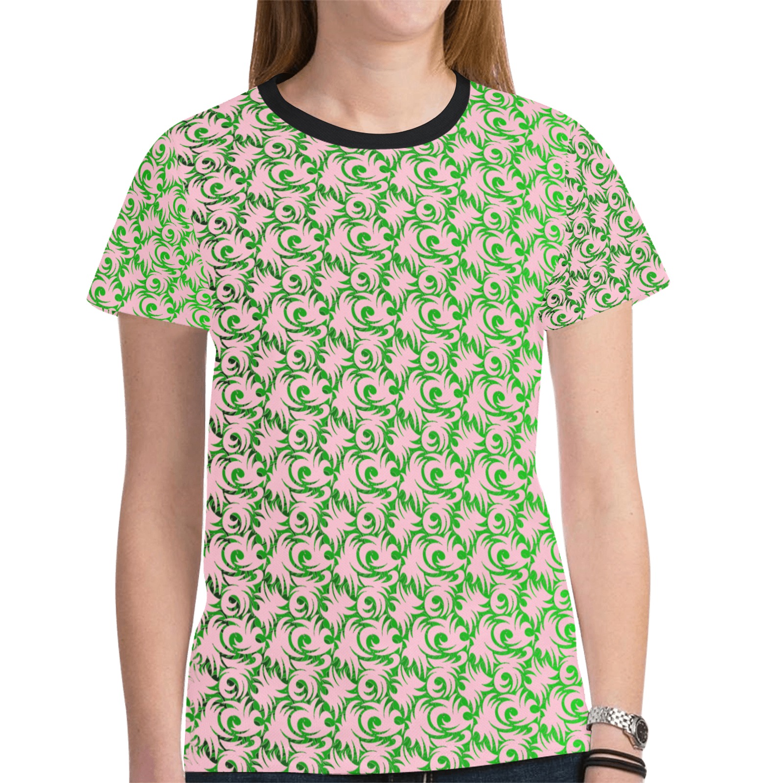 green swirl V3 New All Over Print T-shirt for Women (Model T45)
