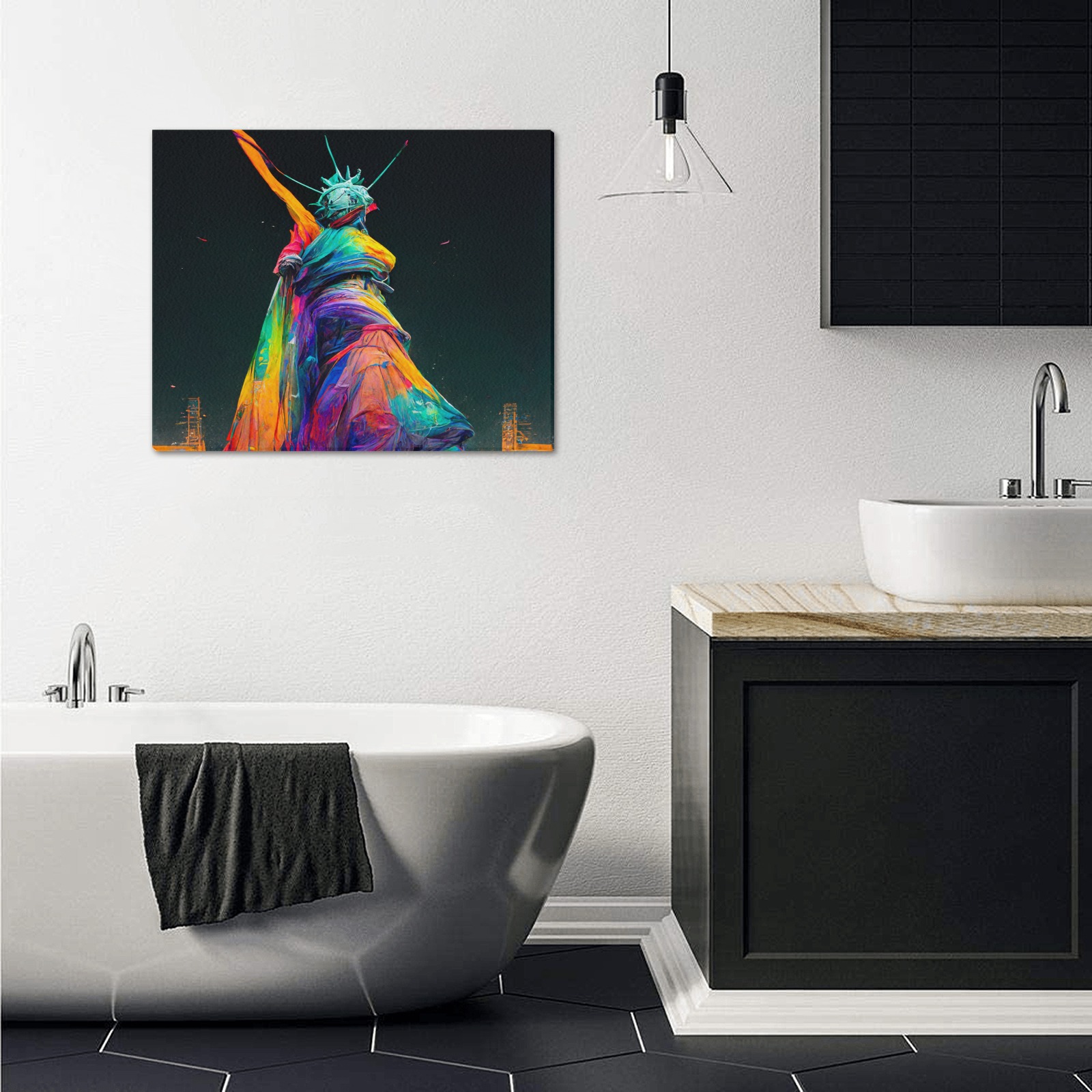 psychedelic statue of liberty 2 Frame Canvas Print 20"x16"