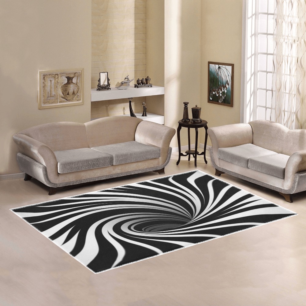 Op Art Optical Illusion Abstract Flower (Black|White) Area Rug7'x5'