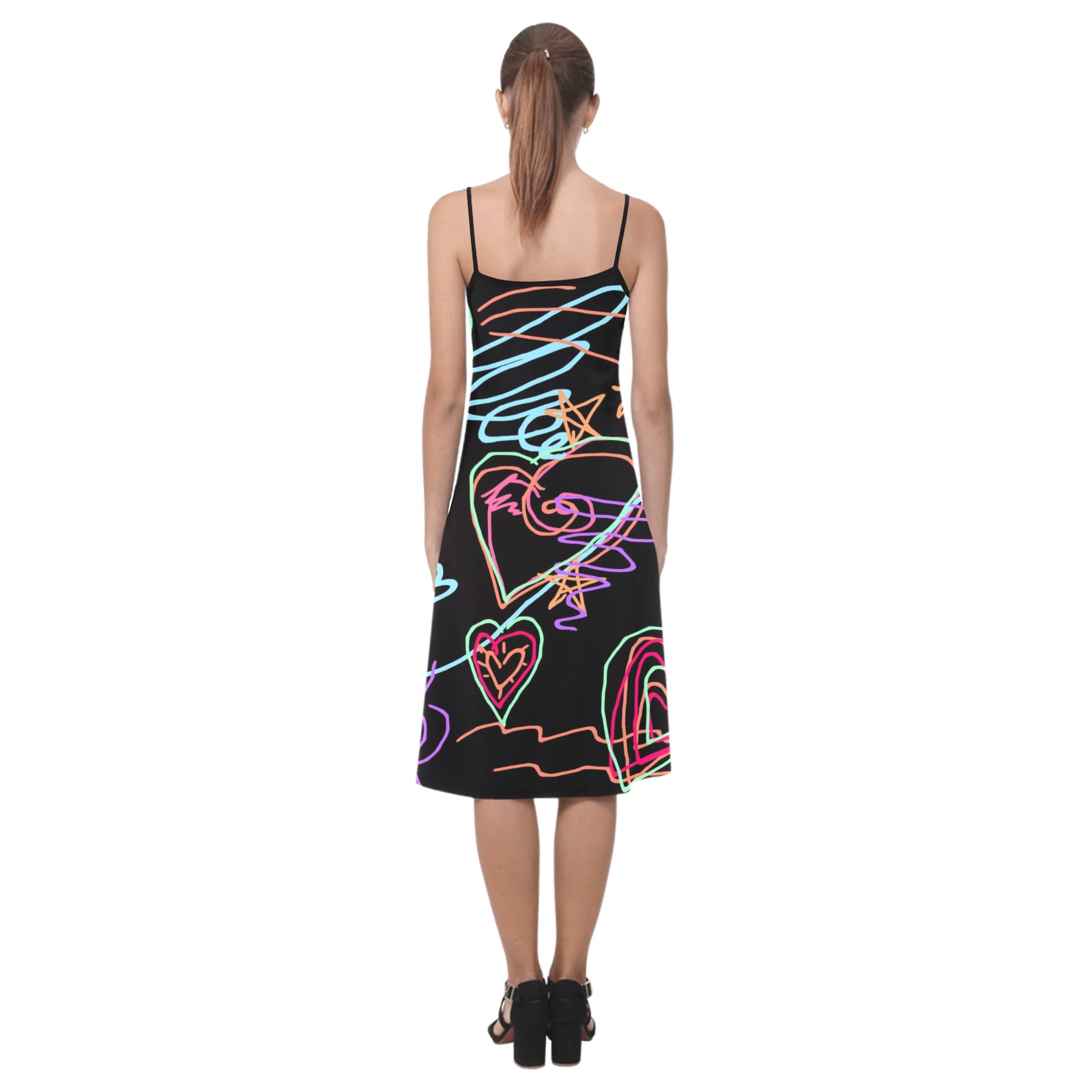 Crazy Hearts Abstract Art to Wear Alcestis Slip Dress (Model D05)