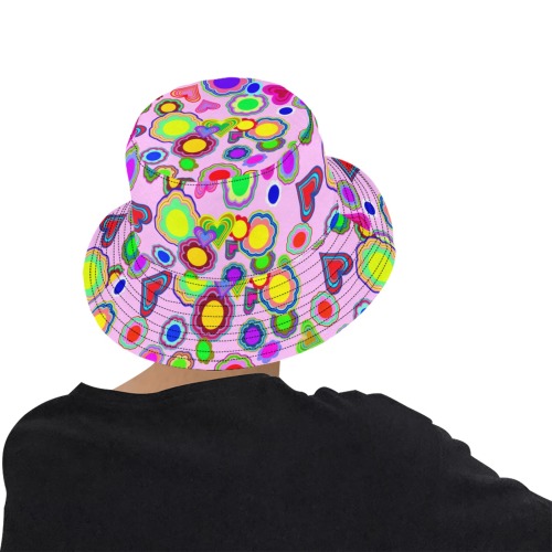Groovy Hearts and Flowers Pink Unisex Summer Bucket Hat
