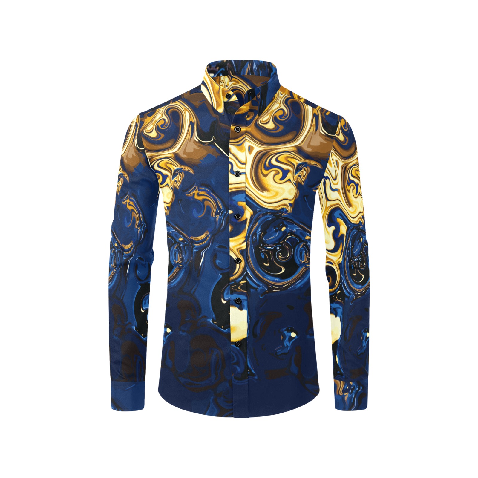 Shiny Bed of Gold Coins at the Bottom of the Sea - gold blue black gradient spirals Men's All Over Print Casual Dress Shirt (Model T61)