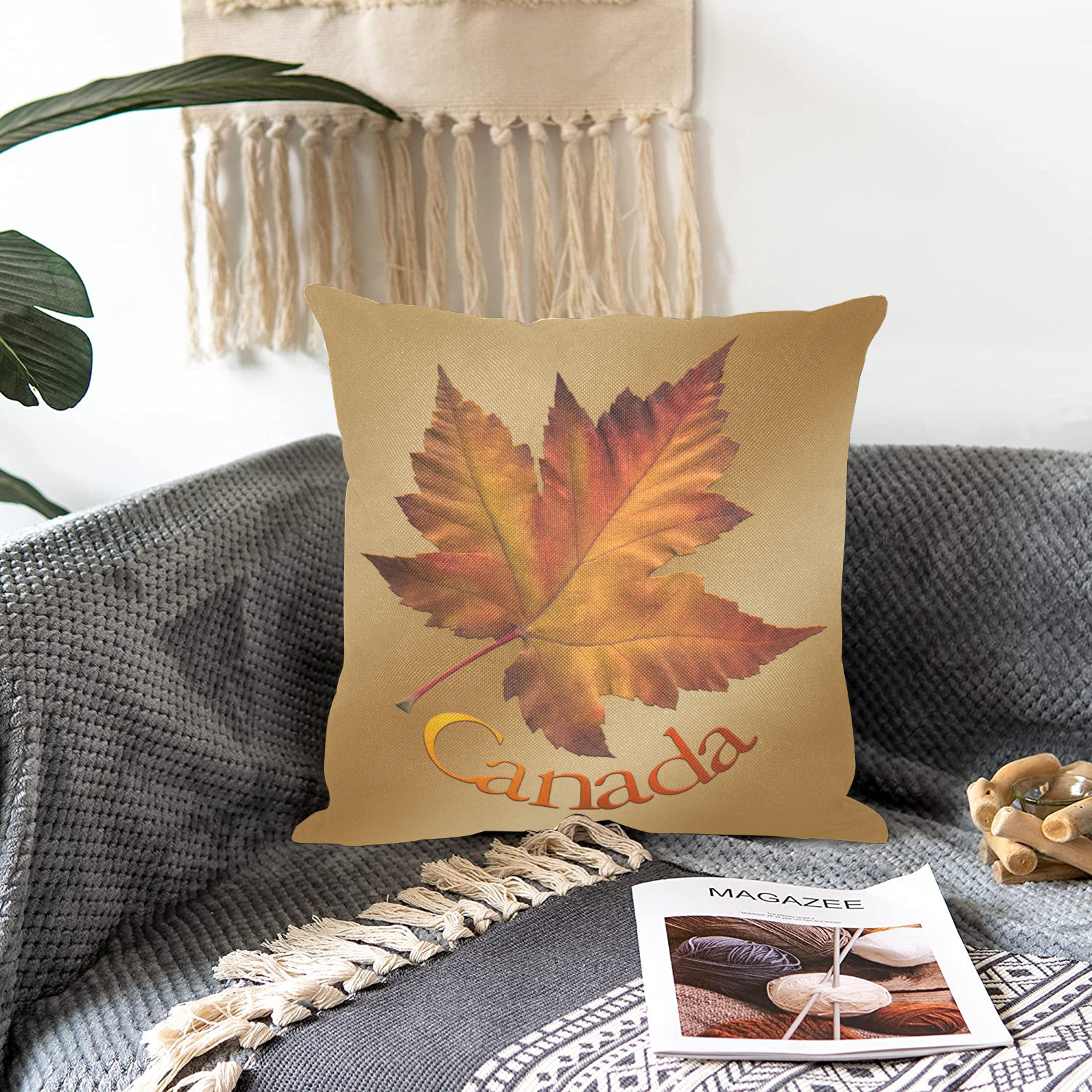 Autumn Canada Maple Leaf Linen Zippered Pillowcase 18"x18"(Two Sides)