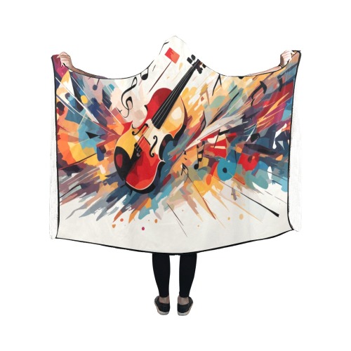 Chic colorful allegory of violin music on beige Hooded Blanket 50''x40''