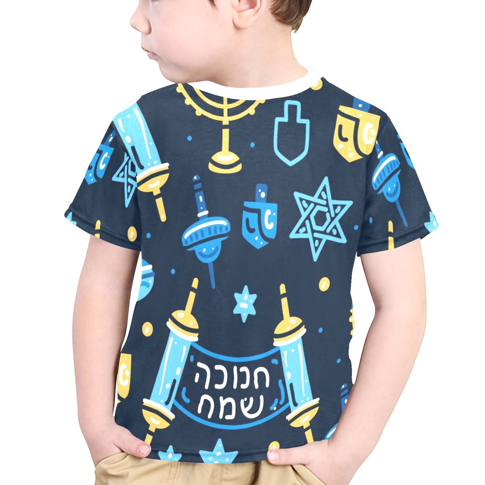 Happy Hanukkah Little Boys' All Over Print Crew Neck T-Shirt (Model T40-2)