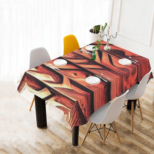 Aztec pattern on wood 3 Cotton Linen Tablecloth 60"x 84"
