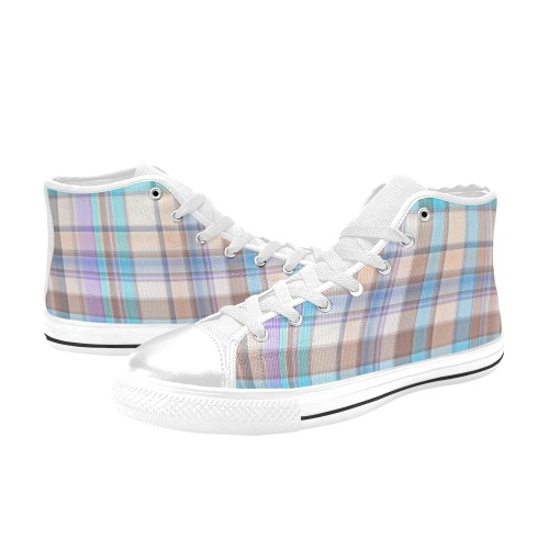Pastels Plaid High Top Canvas Shoes for Kid (Model 017)