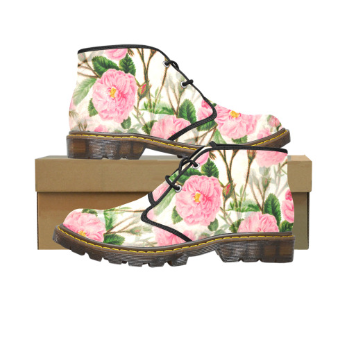 Vintage Pink Rose Garden Blossom Women's Canvas Chukka Boots (Model 2402-1)