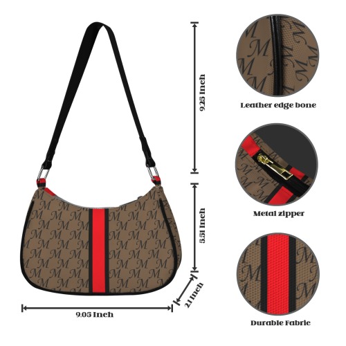 Mud-di Signature Red Stripe Walnut Women's Shoulder Bag-Black Strap (Model 1748)