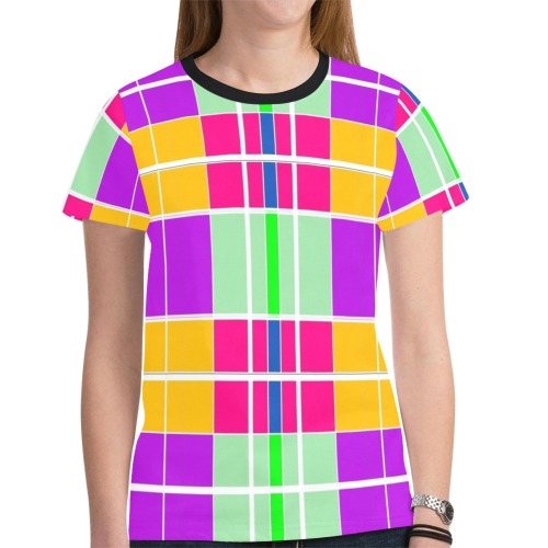 Fractoberry Bright Colors 020 - Squarebright New All Over Print T-shirt for Women (Model T45)