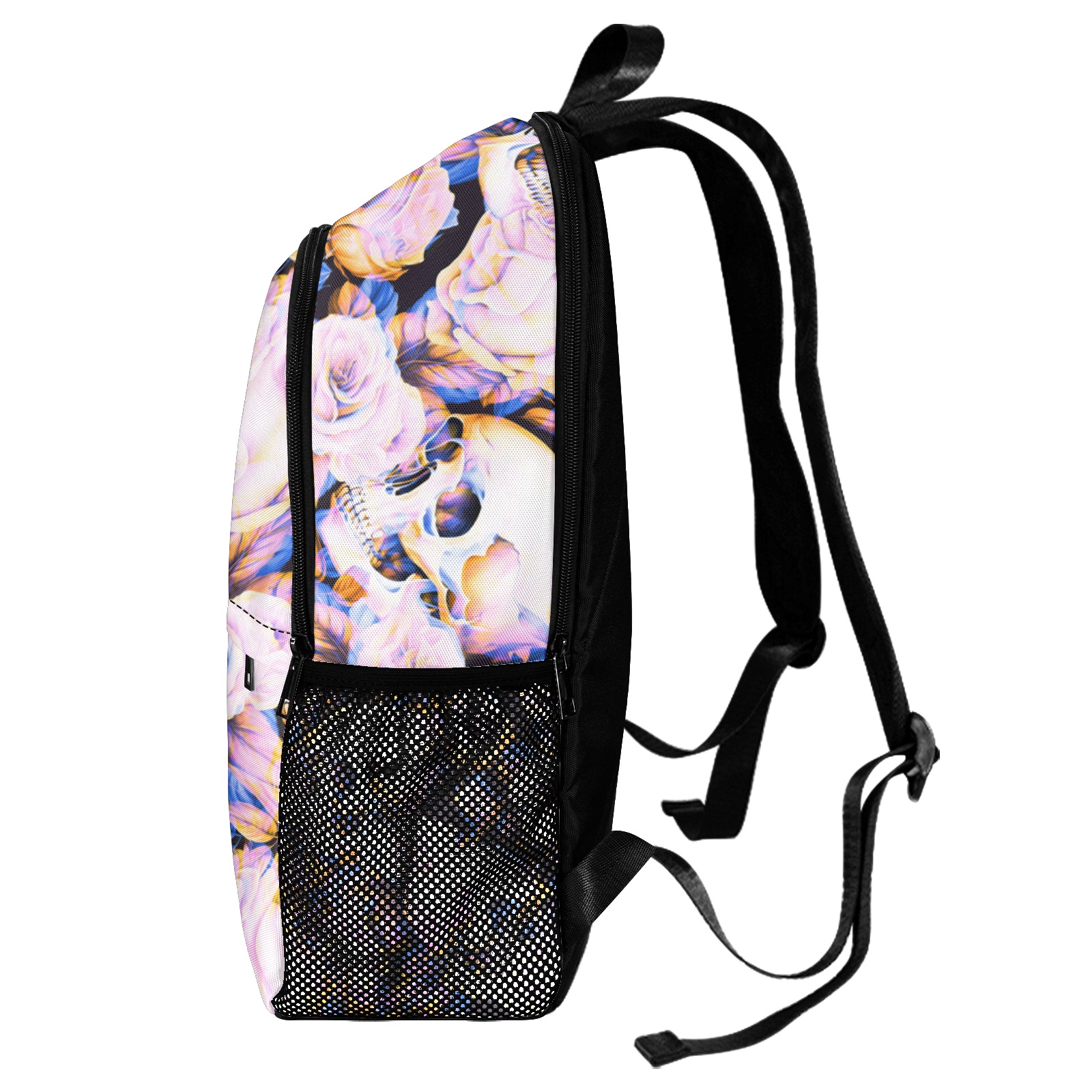 Psychedelic Pink Skull Fabric Backpack with Side Mesh Pockets (Model 1659)