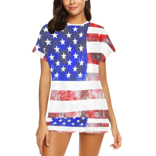Extreme Grunge American Flag of the USA Women's Short Pajama Set