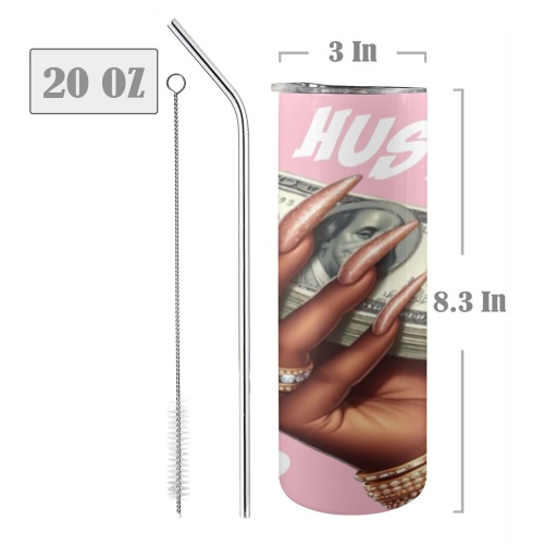 Hustle Woman - White Fonts 20oz Tall Skinny Tumbler with Lid and Straw