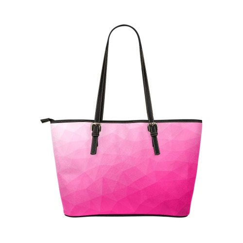 Hot pink gradient geometric mesh pattern Leather Tote Bag/Small (Model 1651)