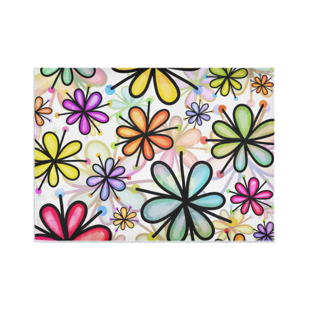 Watercolor Rainbow Doodle Daisy Flower Pattern Area Rug7'x5'