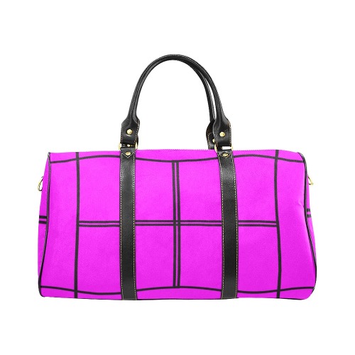Black Interlocking Squares funhouse pink New Waterproof Travel Bag/Large (Model 1639)