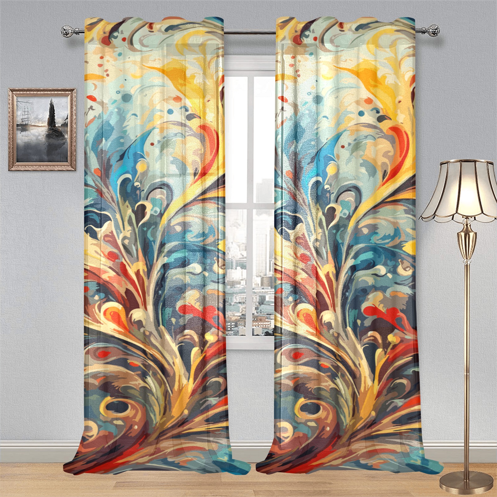 Stunning abstract floral ornament. Colorful art. Gauze Curtain 28"x95" (Two-Piece)