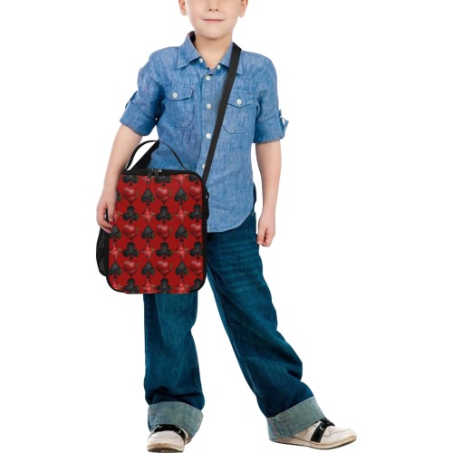 Black Red Playing Card Shapes / Red All Over Print Crossbody Lunch Bag for Kids (Model 1722)