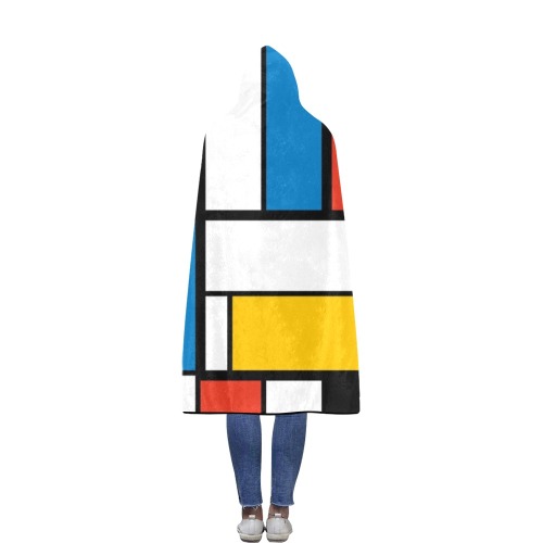 Mondrian De Stijl Modern Flannel Hooded Blanket 56''x80''