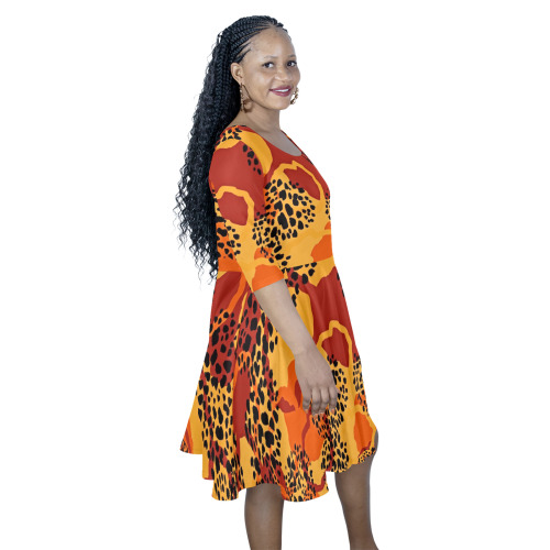 Tribal ethnic seamless pattern Half Sleeve Skater Dress (Model D61)