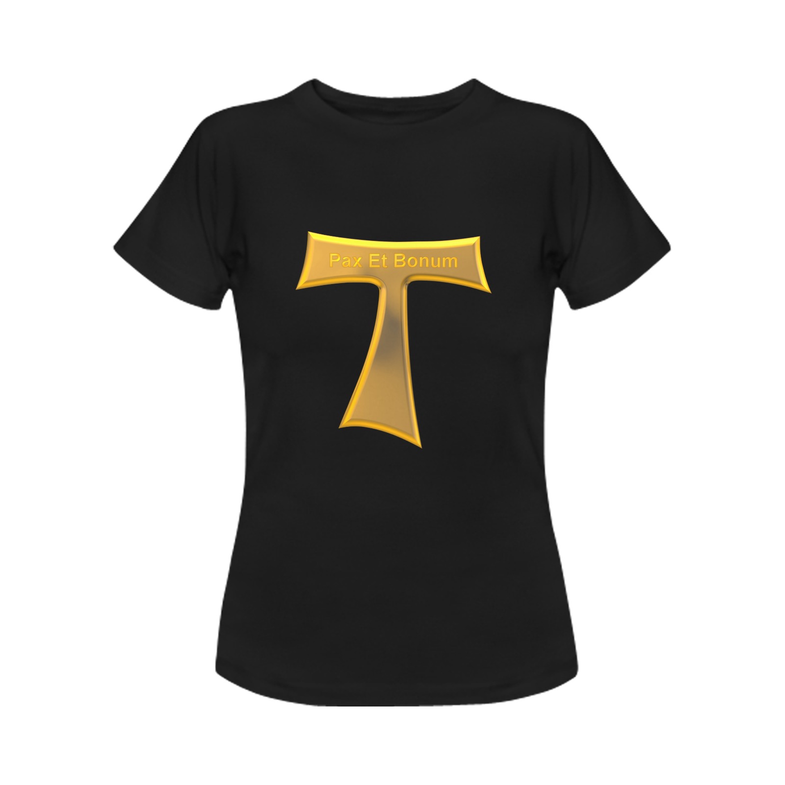 Franciscan Tau Cross Pax Et Bonum Gold  Metallic Women's T-Shirt in USA Size (Front Printing Only)